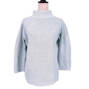Pura Cashmere Light Blue 100% Supima Cotton Ribbed Mock Neck Sweater Size M